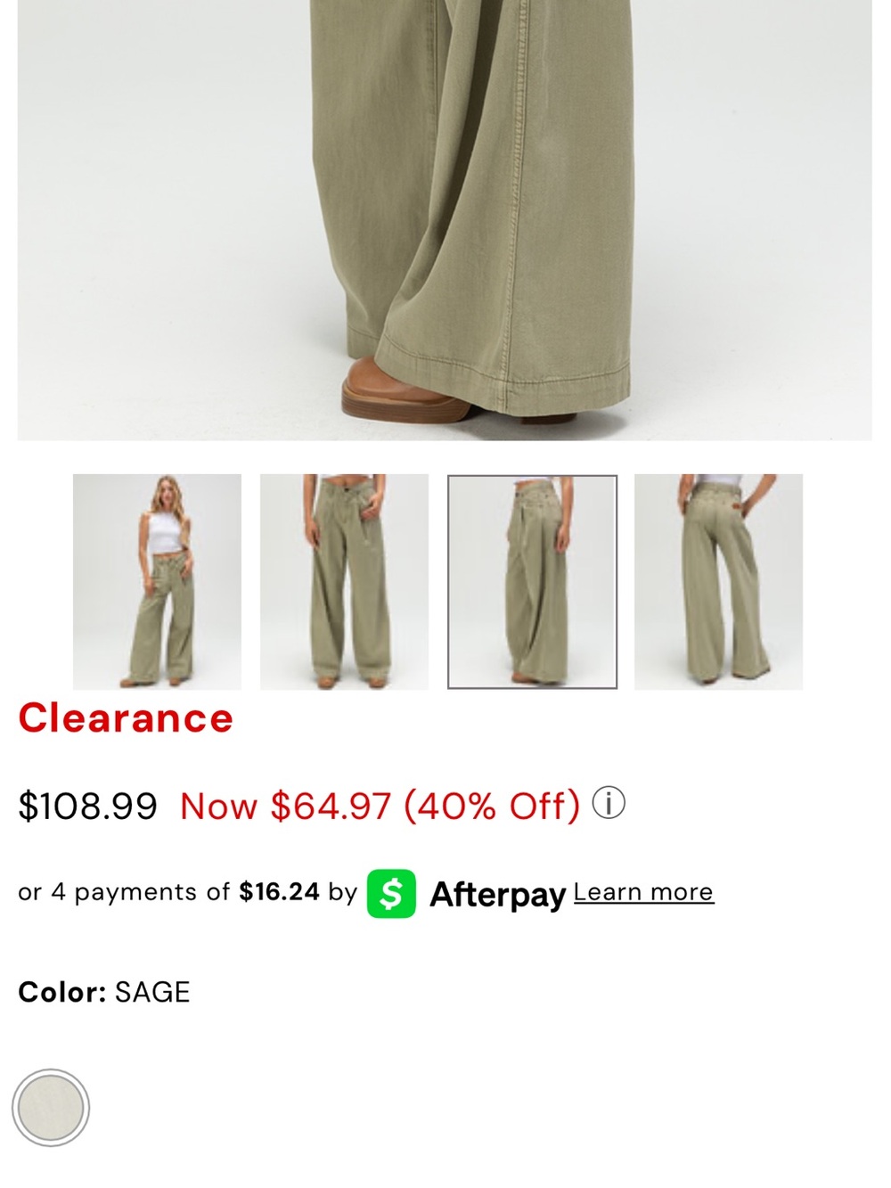 Wrangler Wide Leg pleated Trousers High-Rise in Sage - Picture 4 of 14